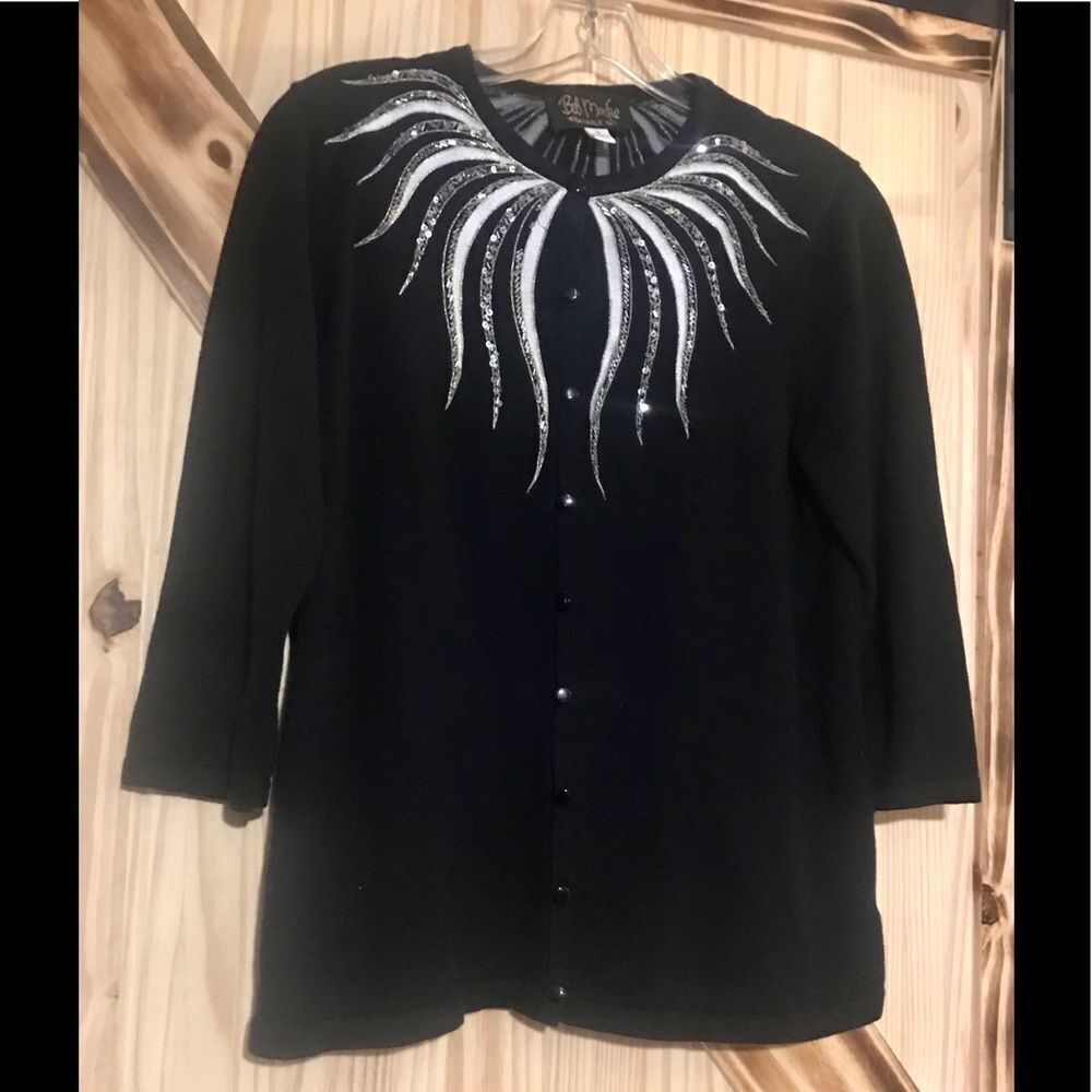 Bob Mackie Embellished Sweater Black Silver S